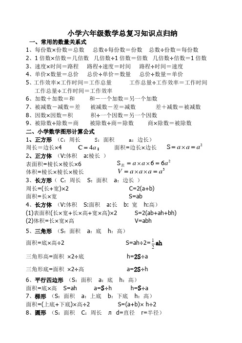 六年级数学数量关系和公式