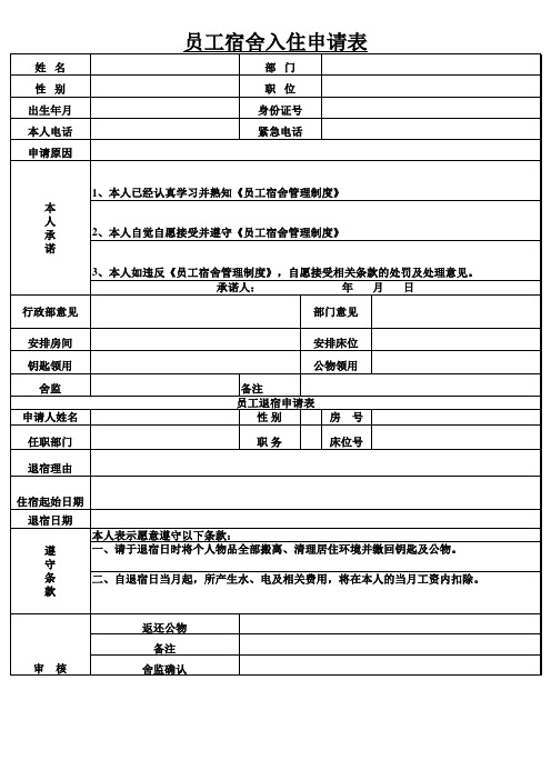 住宿、退宿申请单工作表