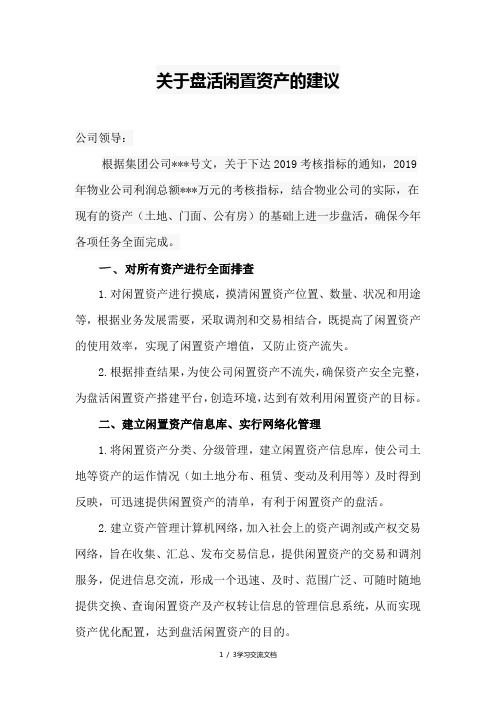 关于盘活闲置资产的建议