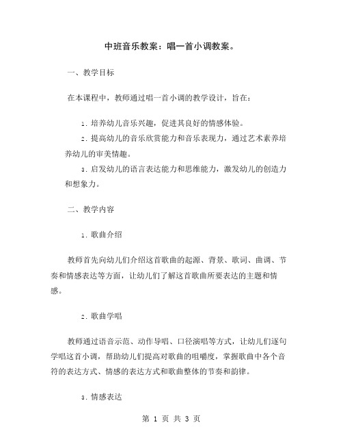 中班音乐教案：唱一首小调教案