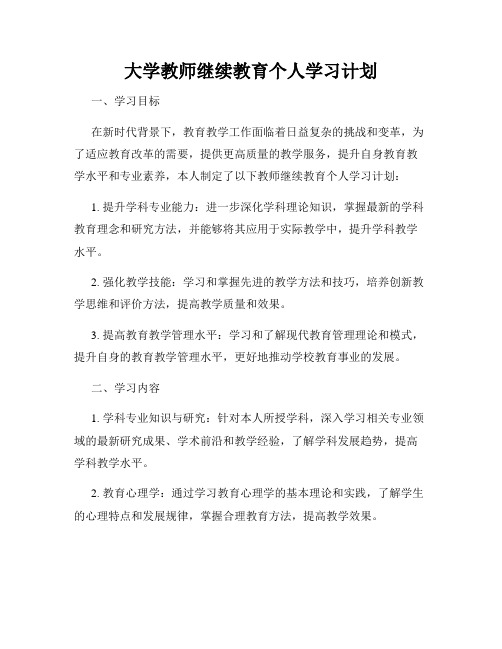 大学教师继续教育个人学习计划