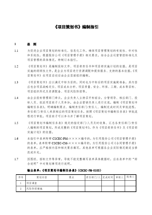 项目策划书编制指引