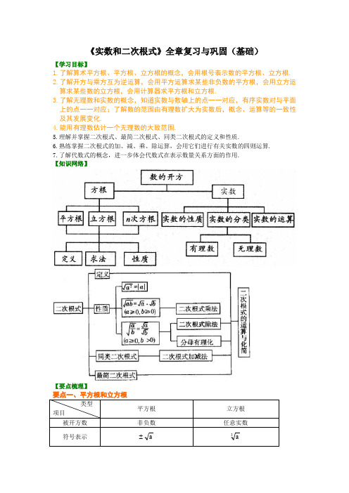 北师大版初中数学八年级上册知识讲解,巩固练习(教学资料 )：第10讲《实数》全章复习与巩固(基础)