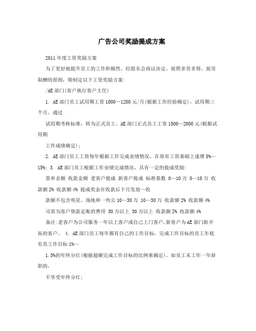 广告公司奖励提成方案