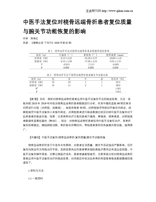 中医手法复位对桡骨远端骨折患者复位质量与腕关节功能恢复的影响