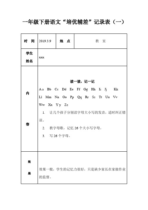 一年级语文下册培优辅差记录表(十二篇)