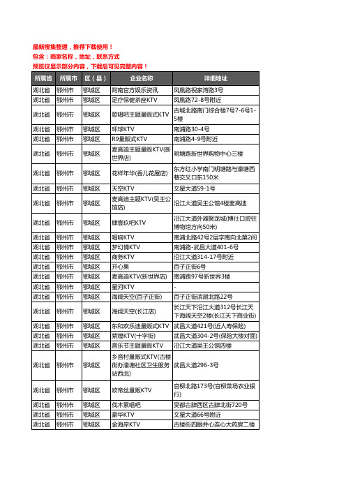 新版湖北省鄂州市鄂城区KTV企业公司商家户名录单联系方式地址大全42家