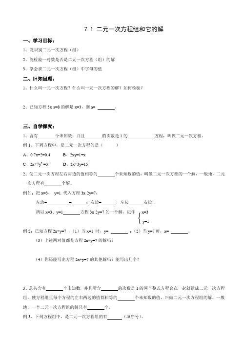 《二元一次方程组和它的解》导学案