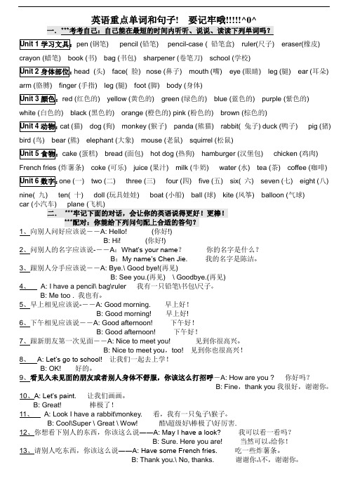 pep小学英语三年级上册_知识点归纳__期末总复习资料