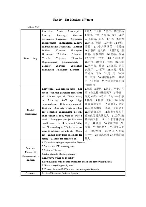 单元要点(Unit19 The Merchant of Venice)