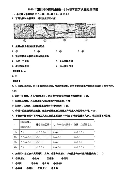 2020年重庆市名校地理高一(下)期末教学质量检测试题含解析