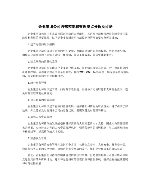 企业集团公司内部控制和管理要点分析及讨论