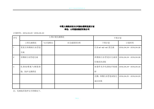 周进度计划表格