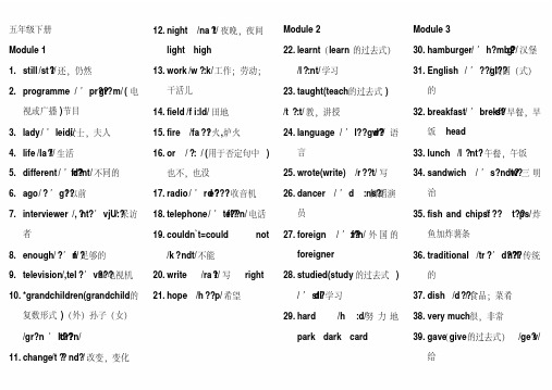 最新版外研版五年级下册单词表带音标