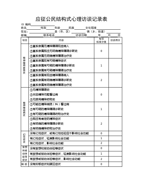 【调查表004】应征公民结构式心理访谈记录表