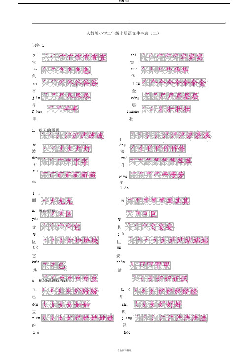 人教版小学二年级语文上册生字表二拼音和笔顺(楷体,绝对经典)
