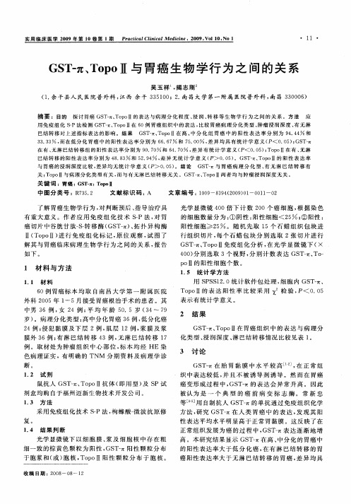 GST-π、TopoⅡ与胃癌生物学行为之间的关系