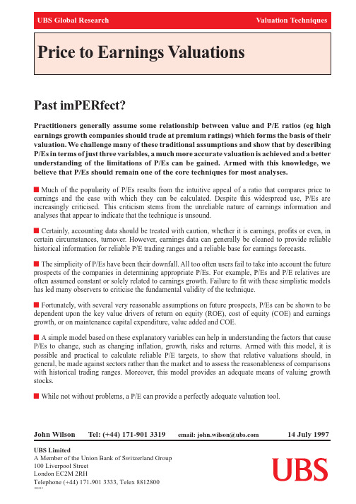 UBS 估值培训系列 5 - PE_Valuation