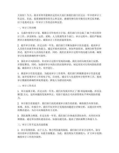 审计工作总结领导发言稿