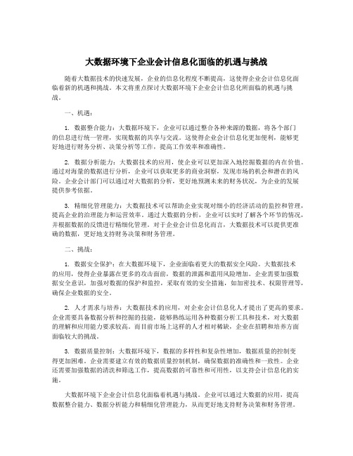 大数据环境下企业会计信息化面临的机遇与挑战