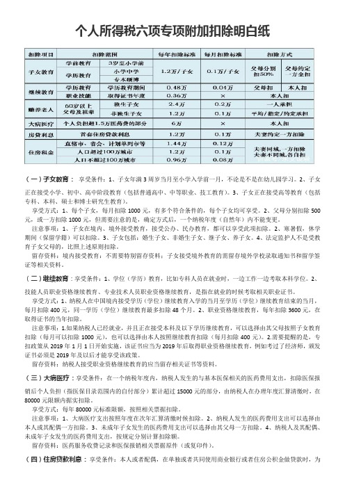 2019年个人所得税六项专项附加扣除明白纸