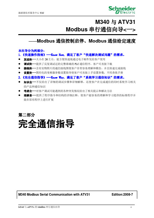 M340与ATV31的Modbus串行通信(Modbus通信控制启停、Modbus通信给定速度)_完全通信指导资料