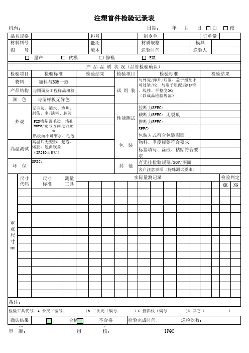 注塑首件检验记录表