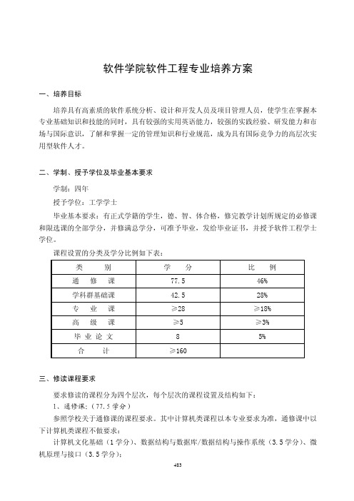 软件学院软件工程专业培养方案-中国科学技术大学教务处