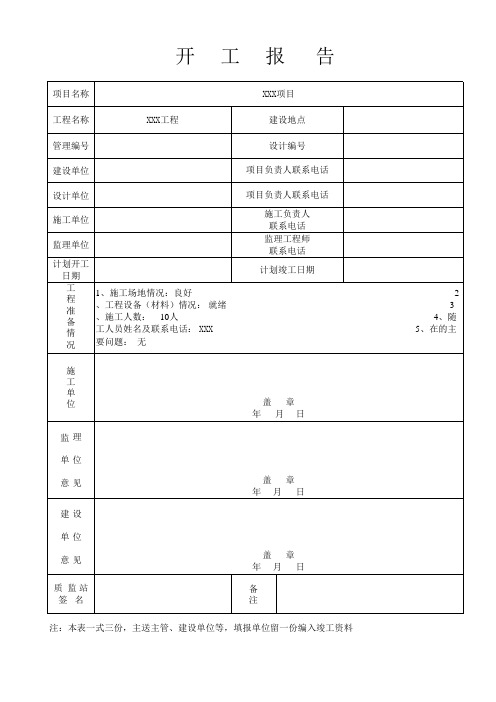 开工报告模板