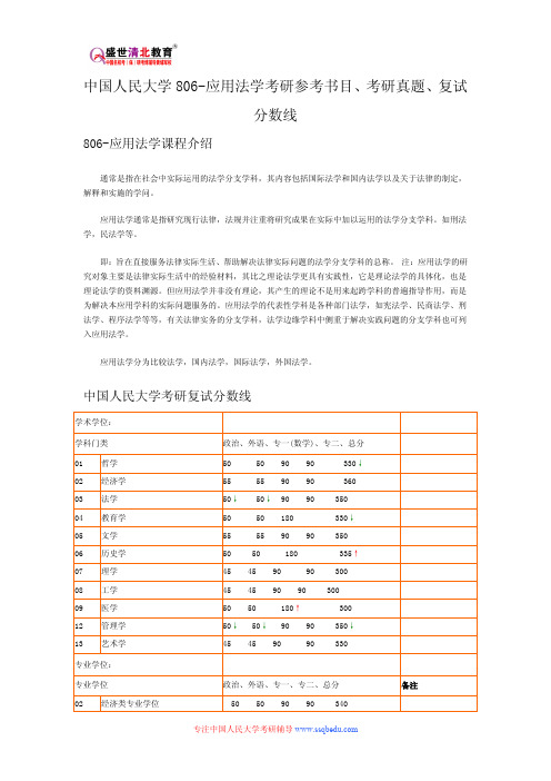 中国人民大学806-应用法学考研参考书目、考研真题、复试分数线