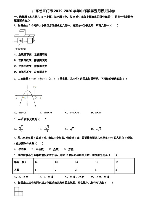 广东省江门市2019-2020学年中考数学五月模拟试卷含解析