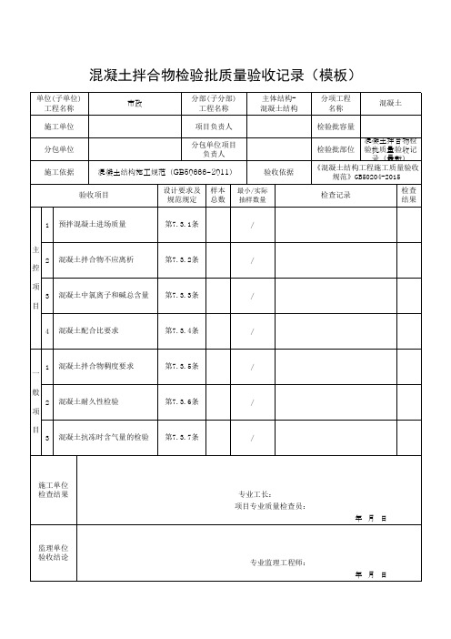 混凝土拌合物检验批质量验收记录(模板)