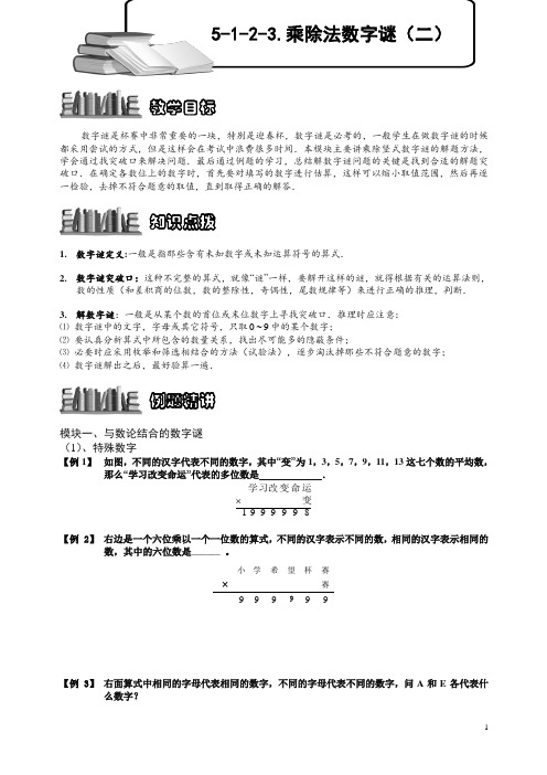 【精品】小学奥数训练专题 乘除法数字谜(二).学生版.doc