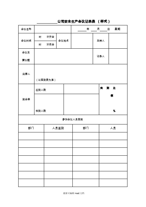 货运公司安全生产会议、学习记录表