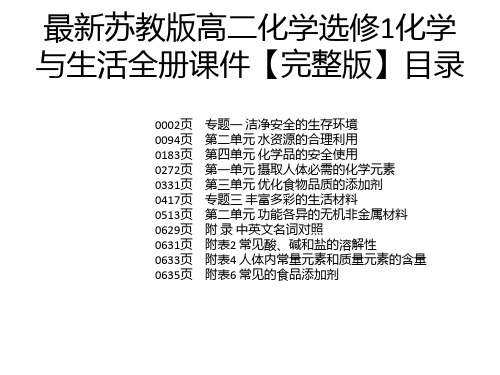 最新苏教版高二化学选修1化学与生活全册课件【完整版】