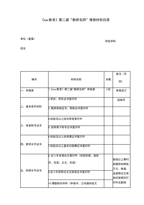 “教研名师”推荐材料目录