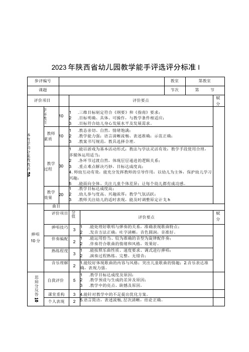 2023年陕西省幼儿园教学能手评选评分标准Ⅰ自选技能评分标准Ⅱ评分标准