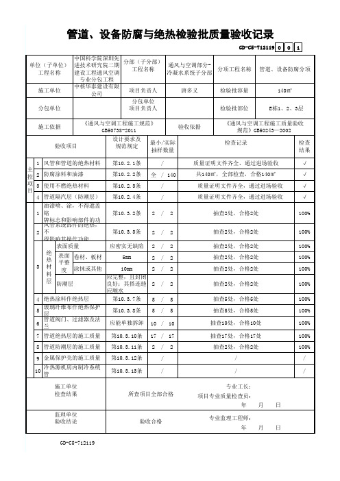 管道、设备防腐与绝热检验批质量验收记录1