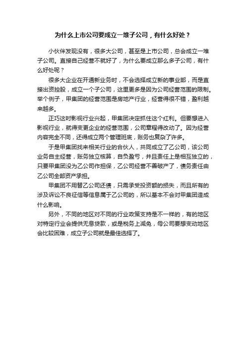 为什么上市公司要成立一堆子公司，有什么好处？