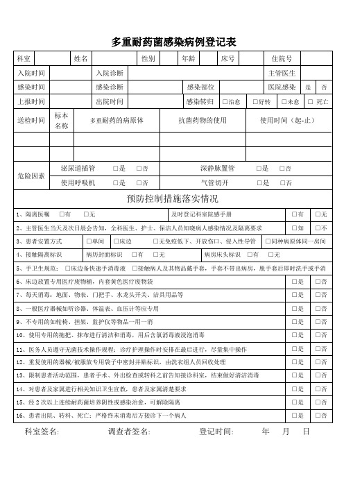 多重耐药菌感染病例调查表