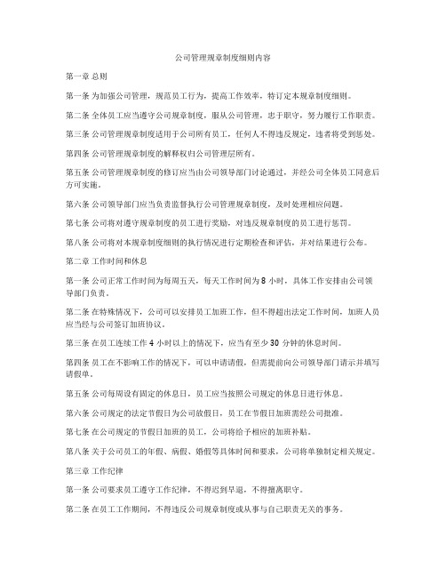 公司管理规章制度细则内容