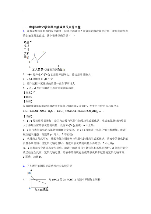2020-2021中考化学培优专题复习金属及酸碱盐反应的图像练习题附详细答案