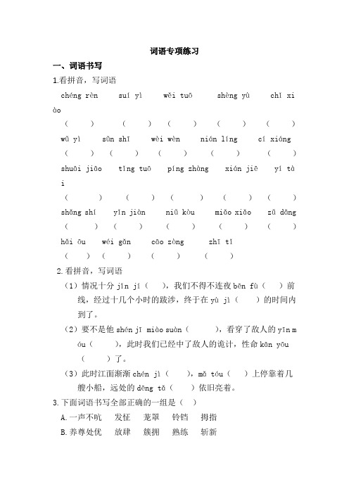 部编版小学语文五年级下册词语专项检测试题(含答案)