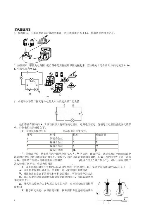 【衡水初中】人教版物理中考冲刺：电学实验(提高)巩固练习【推荐】.doc