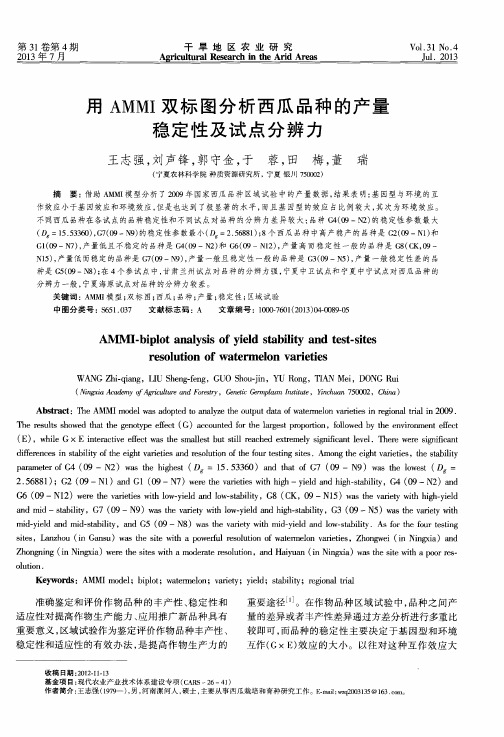 用AMMI双标图分析西瓜品种的产量稳定性及试点分辨力