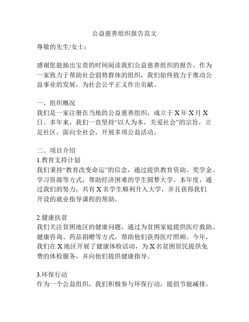 公益慈善组织报告范文