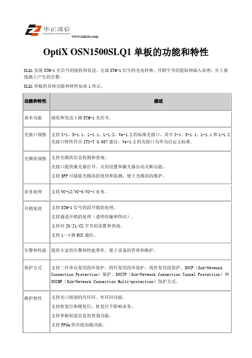 OptiX OSN1500SLQ1单板的功能和特性