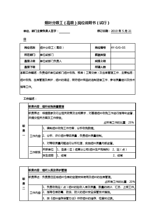 高级工岗位说明书范例