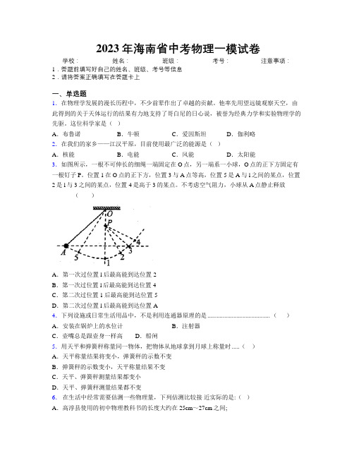 2023年海南省中考物理一模试卷附解析