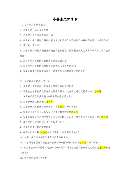 标准化各要素文件清单